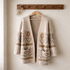 Magnolia Boutique Cardigan Sweater Womens‎ SM Cream Southwestern Boho